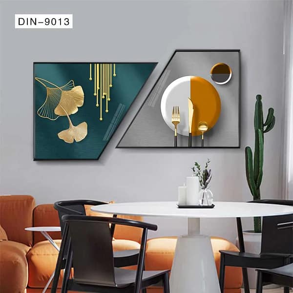 Modern Ginkgo and Gold Tabletop Abstract Wall Art