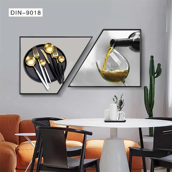 Sophisticated Dining Life with Gold Cutlery & Wine Wall Art