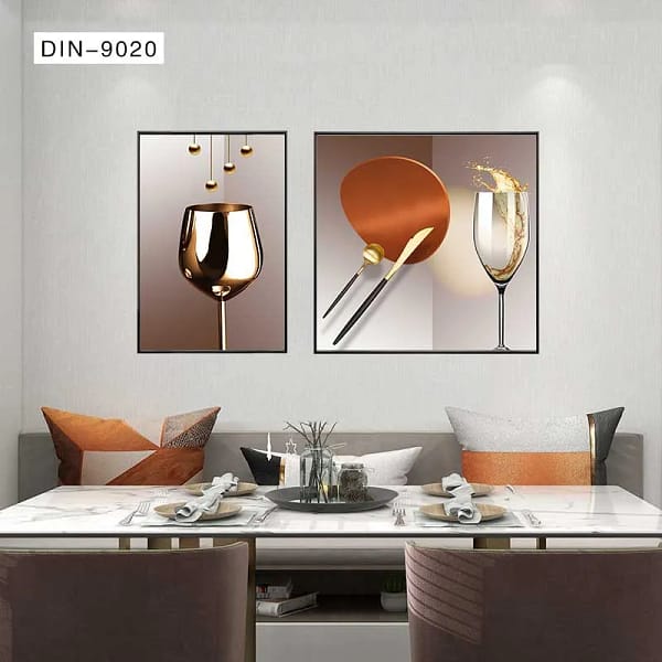 Luxurious Wine Glass Triptych with Golden Accents Wall Art
