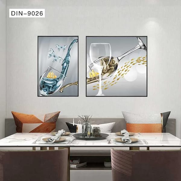 Wine Glass with Golden Fish & Water Butterflies Wall Art