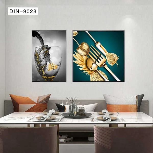 Surreal Golden Fruits & Wine Glass Digital Wall Art