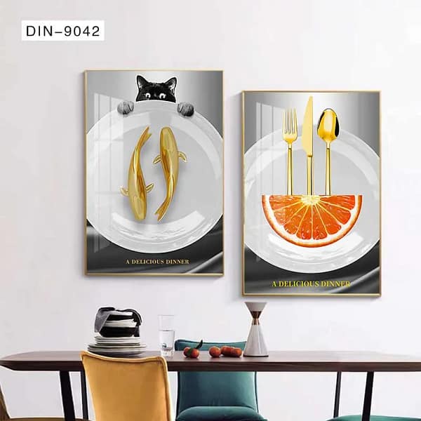 Elegant Orange Slice with Gold Cutlery Wall Art
