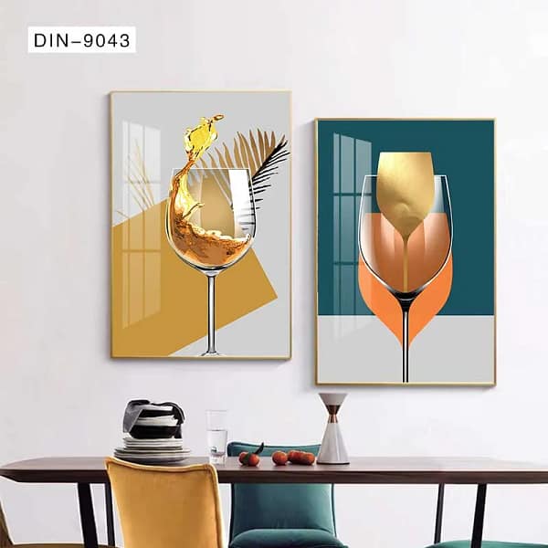 Golden Splash Wine Glass with Art Deco Palm Wall Art