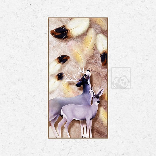 Dreamlike Deer with Floating Feathers Contemporary Wall Art