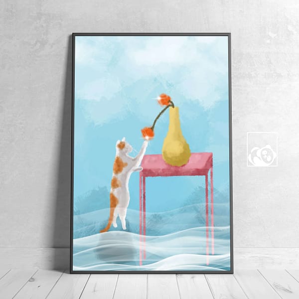 Dreamy Pastel Playful Cat Home Illustration Poster - 39 Dreamy Pastel Playful Cat Home Illustration Poster
