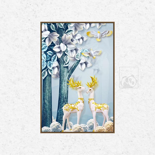 Elegant White Deer with Golden Antlers Wall Art