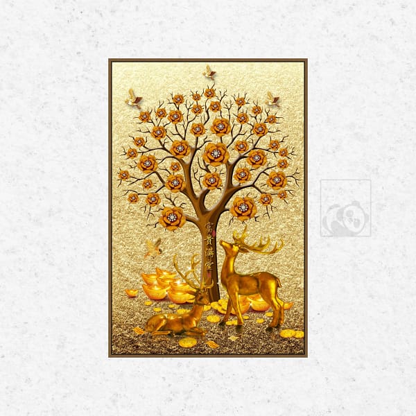 Golden Deer Prosperity Scene Digital Wall Art