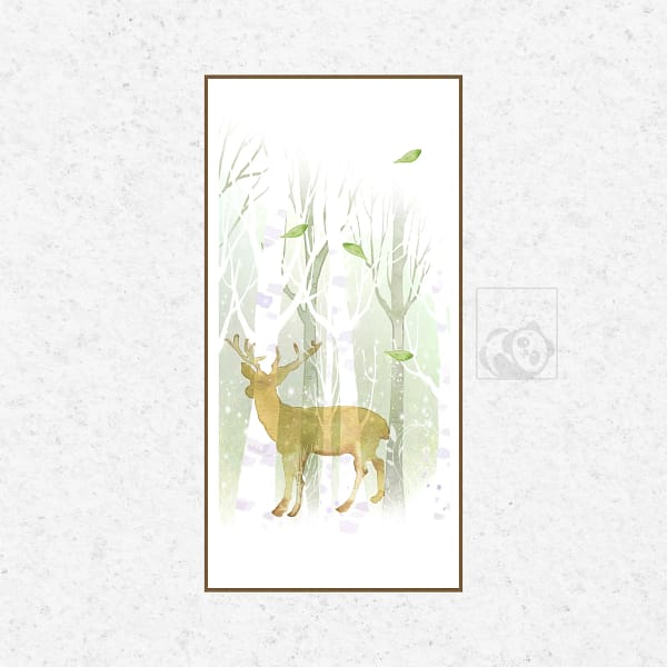 Golden Deer in Misty Forest Watercolor Wall Art