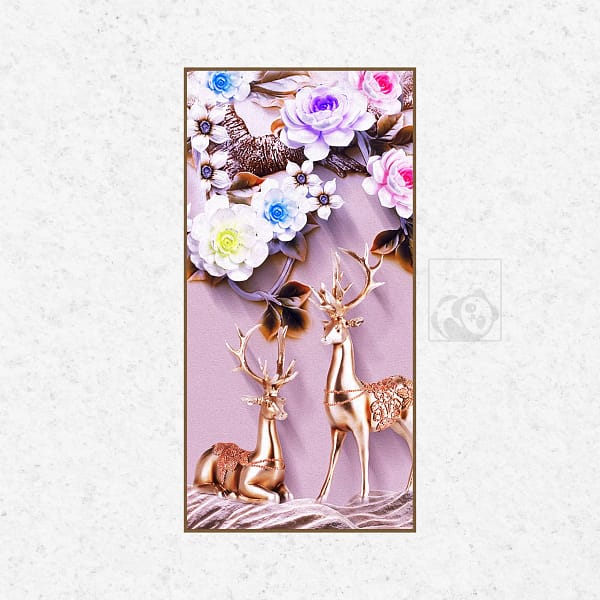 Golden Deer with Cascading Floral Arrangement Wall Art