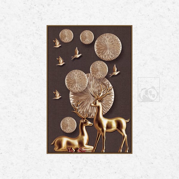 Golden Deer with Radiant Circles 3D Digital Wall Art
