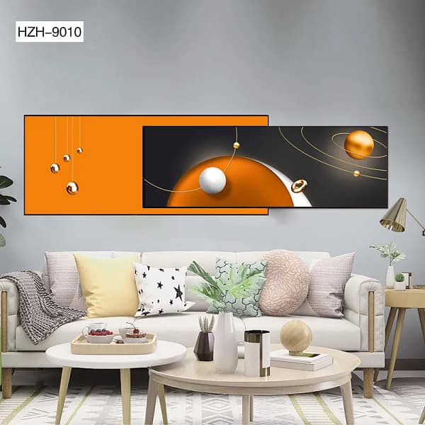 Golden Spheres Abstract Overlay Wall Art – Minimalist Duo