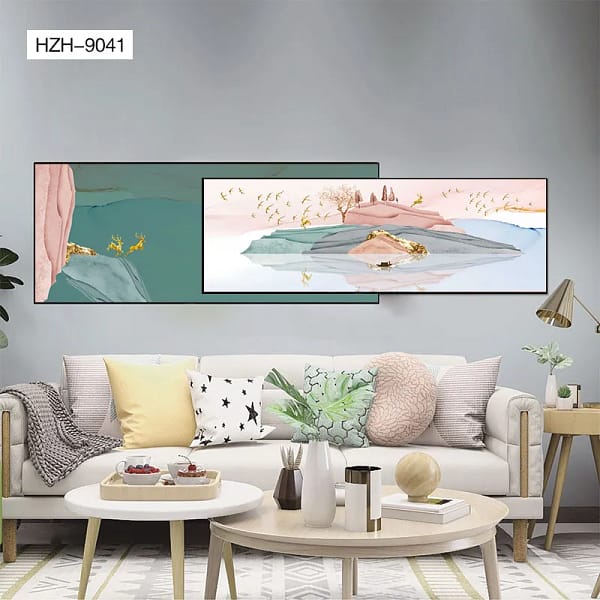 Dreamlike Pastel Lake with Golden Deer Overlay Wall Art