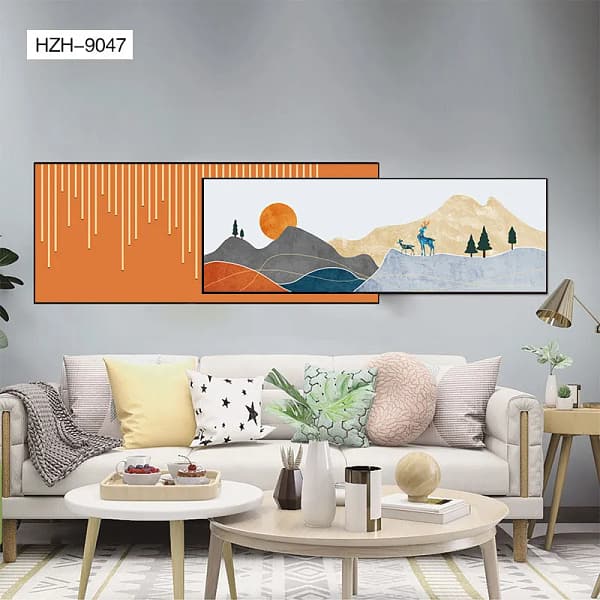 Stylized Mountain Landscape with Deer Overlay Wall Art
