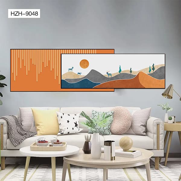 Jewel-Toned Deer on Stylized Mountains Overlay Wall Art