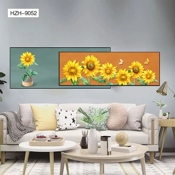 Vibrant Sunflower Row Warm Orange Overlay Wall Art
