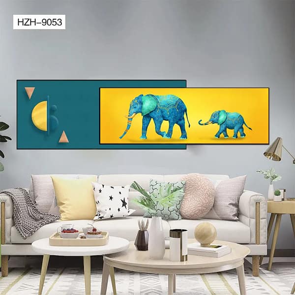 Ornate Blue Elephants Harmony Overlay Wall Art