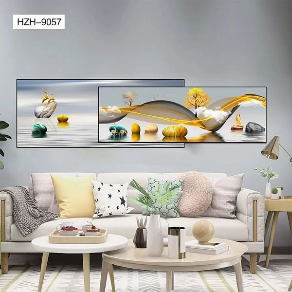 Ethereal Deer and Golden Sailboat Overlay Wall Art