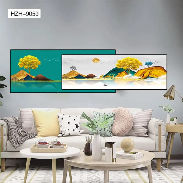 Golden Deer Landscape with Ethereal Sun Overlay Wall Art