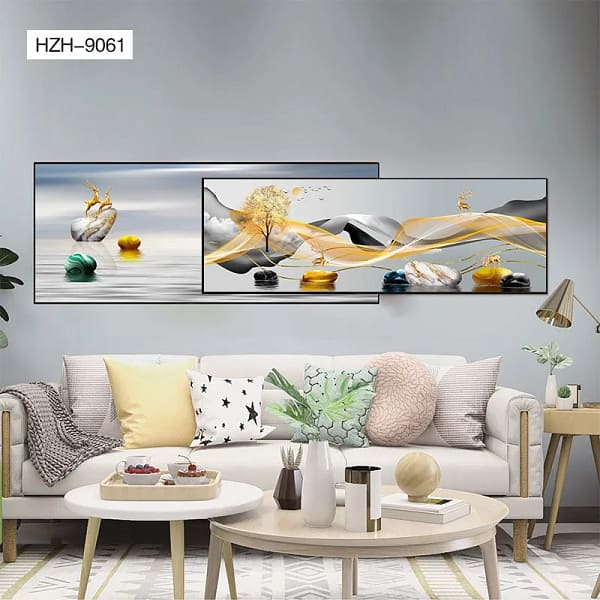 Triple Golden Deer Overlay Wall Art with Reflective Stones