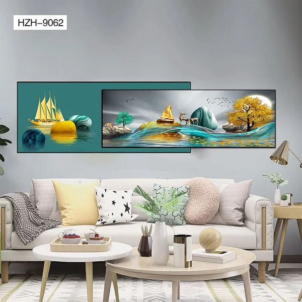 Surreal Golden Deer and Moonlit Landscape Overlay Wall Art