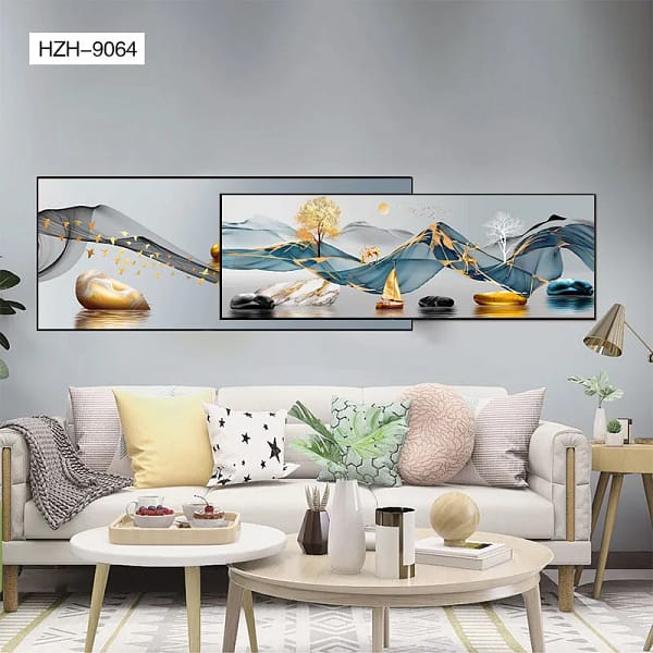 Ethereal Golden Deer and Sailboat Overlay Wall Art