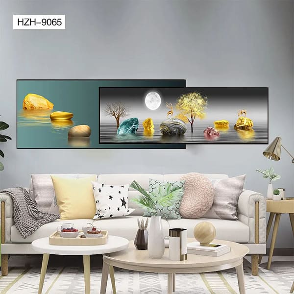 Dreamlike Golden Deer Overlay Landscape Wall Art