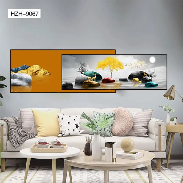 Golden Wildlife Dreamscape Overlay Wall Art – 2 Pieces