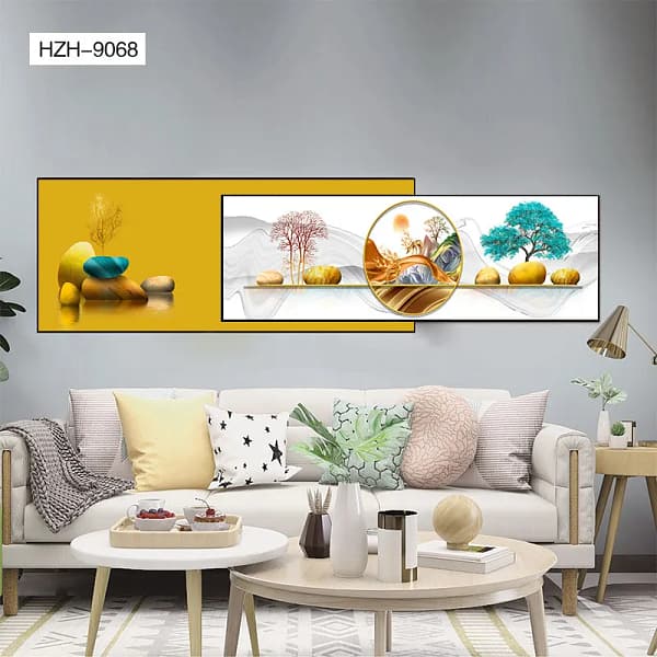 Golden Deer Landscape Overlay Wall Art – Two-Piece Set