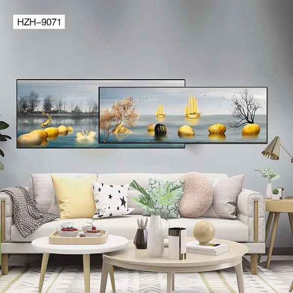 Golden Sailing Ships Serene Seascape Overlay Wall Art