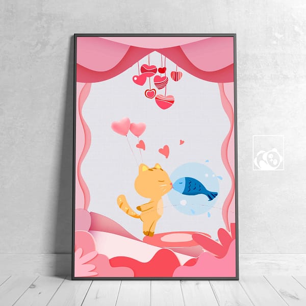 Minimal Cat Fish Kiss Serenity Art Print Poster - 38 Minimal Cat Fish Kiss Serenity Art Print Poster