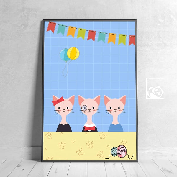 Minimalist Three Cats Birthday Wall Decor Poster