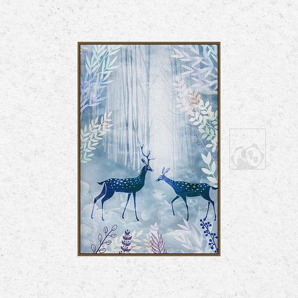 Mystical Deer in Misty Forest Digital Wall Art