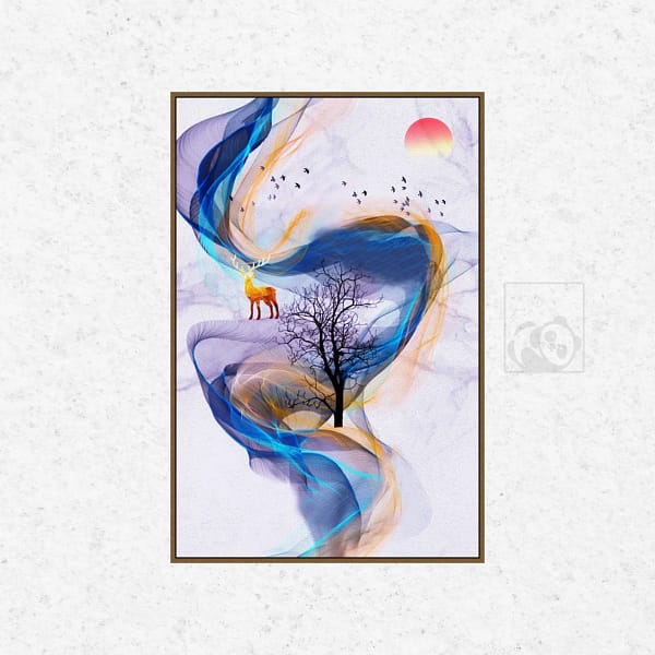 Mystical Golden Deer in Surreal Vortex Scene Wall Art