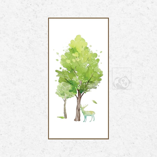 Peaceful Deer Beneath Trees Watercolor Wall Art