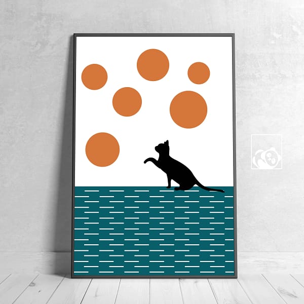Peaceful Playful Cat Resting Scene Wall Art Poster