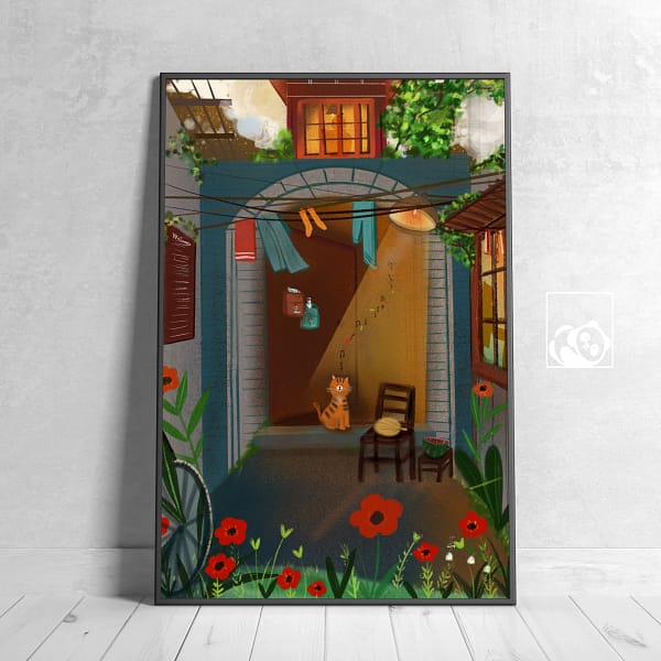 Relaxing Cat Home Scene Art Print