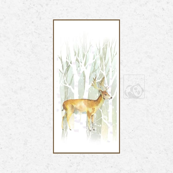 Serene Deer in Winter Forest Watercolor Wall Art
