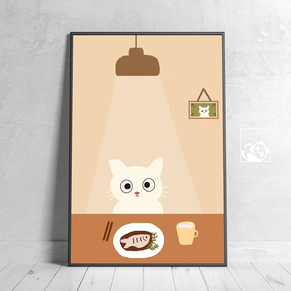 Soft Cozy Cat Interior Illustration Print Poster - 36 Soft Cozy Cat Interior Illustration Print Poster