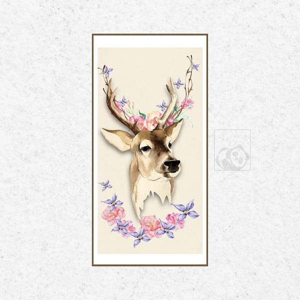 Whimsical Deer with Floral Crown Watercolor Wall Art