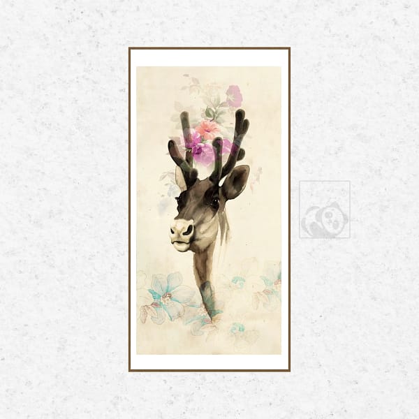 Whimsical Reindeer with Floral Antlers Watercolor Wall Art