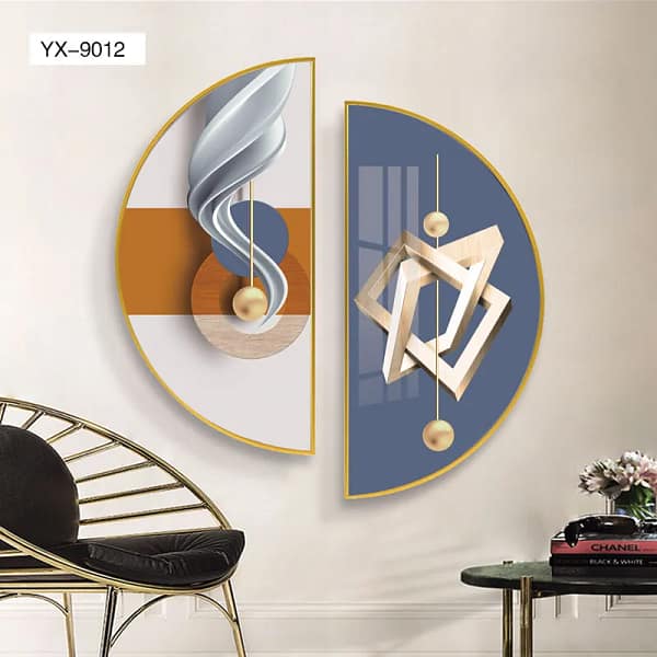 Balanced Abstract Circle with Silver, Gold, and Wood Wall Art