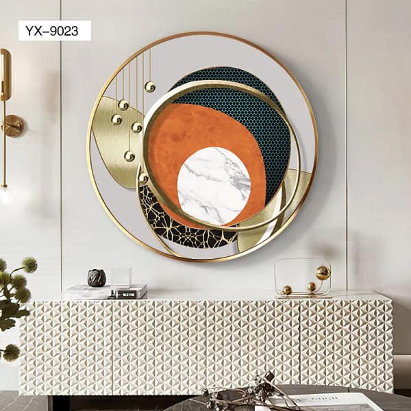 Golden Rings Abstract Digital Art with Teal and Orange Accents Wall Art