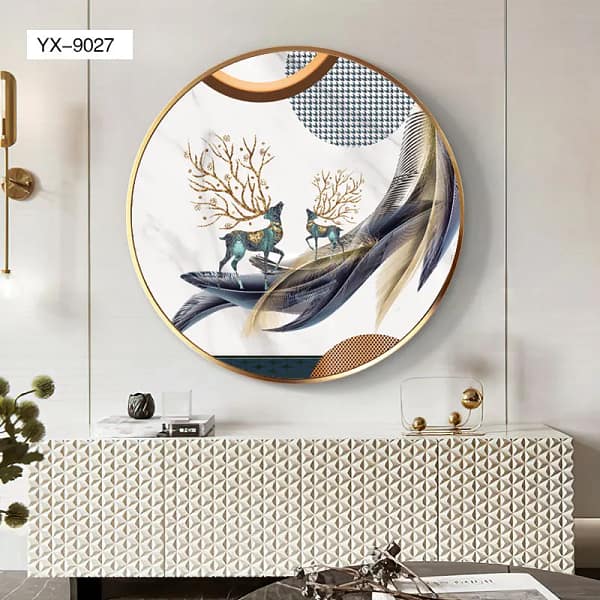 Majestic Golden Antler Deer with Blue Feathers Wall Art