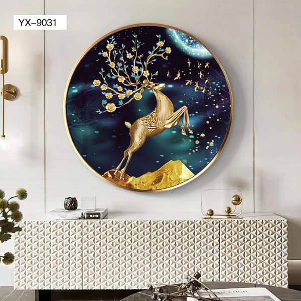 Golden Deer Leaping Under Moonlight Wall Art