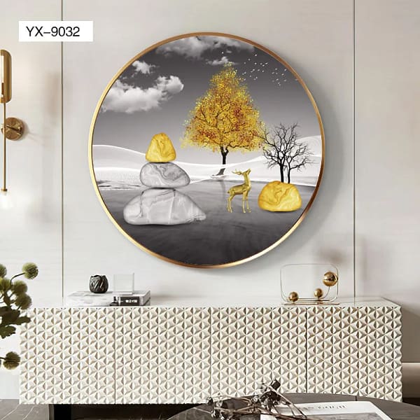 Golden Deer and Tree Surreal Landscape Wall Art