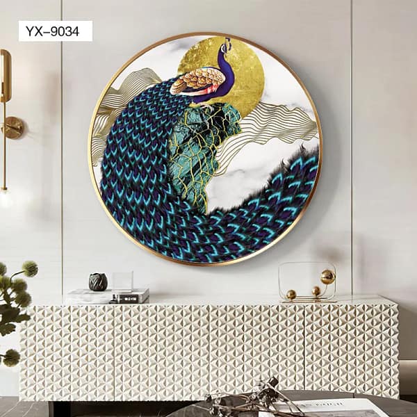 YX-9034-Regal Peacock on Golden-Accented Teal Rocks Wall Art Regal Peacock on Golden-Accented Teal Rocks Wall Art