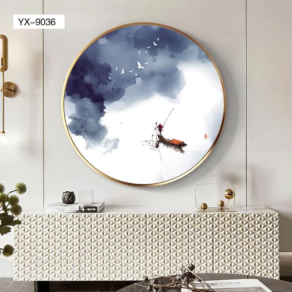 YX-9036-Solitary Fisherman on Serene Lake Wall Art Solitary Fisherman on Serene Lake Wall Art