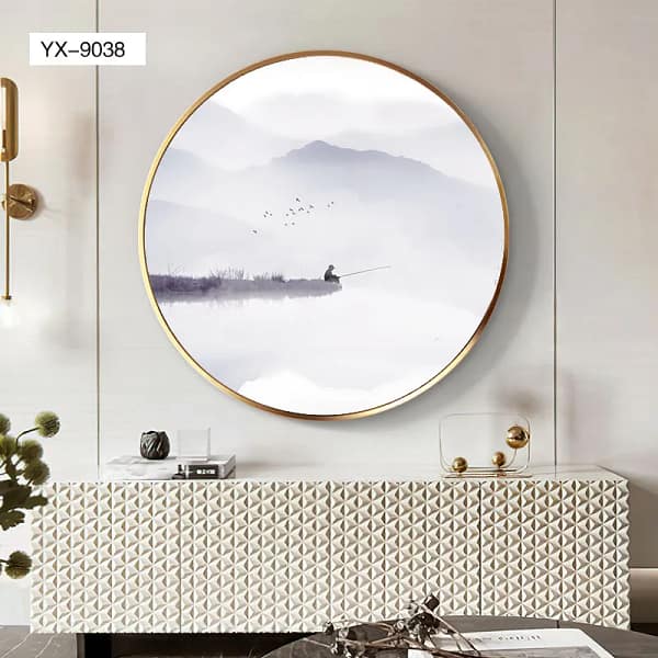 Solitary Fisherman by Misty Lake Circular Wall Art