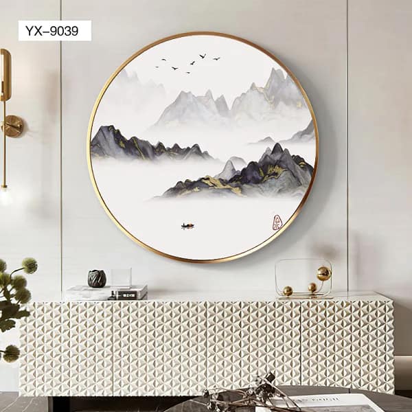 Misty Mountain Landscape with Boat and Birds Wall Art