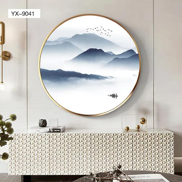 Misty Mountain Lake with Fisherman Circular Wall Art